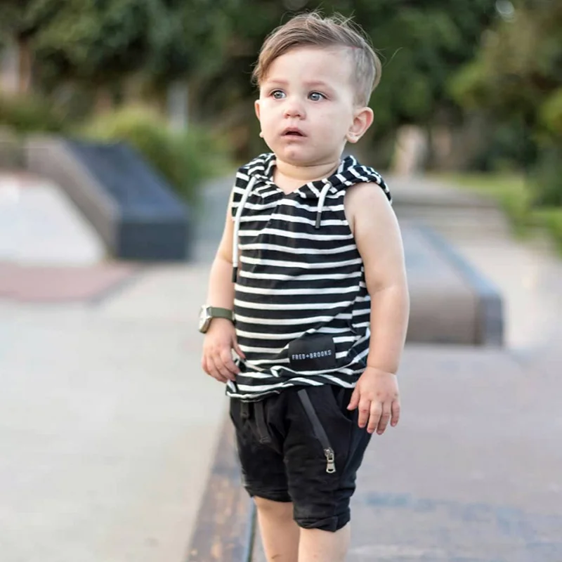 Детская летняя одежда повседневное Полосатое платье без рукавов для маленьких