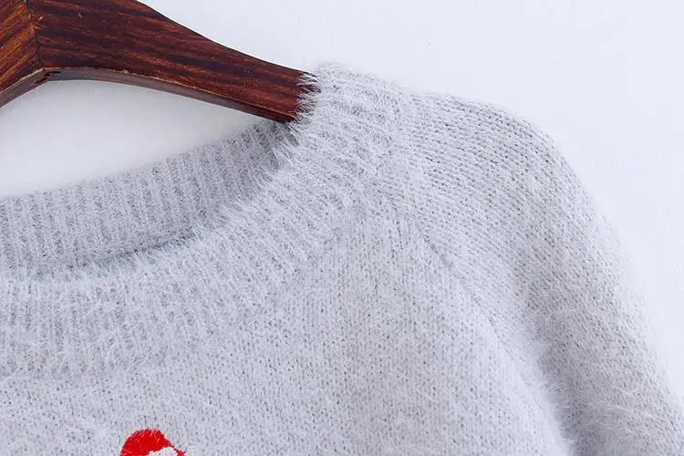 Autumn winter hollow out Santa Claus printed single color solid patch girls cashmere knitted mohair sweater women warm lace tops | Женская