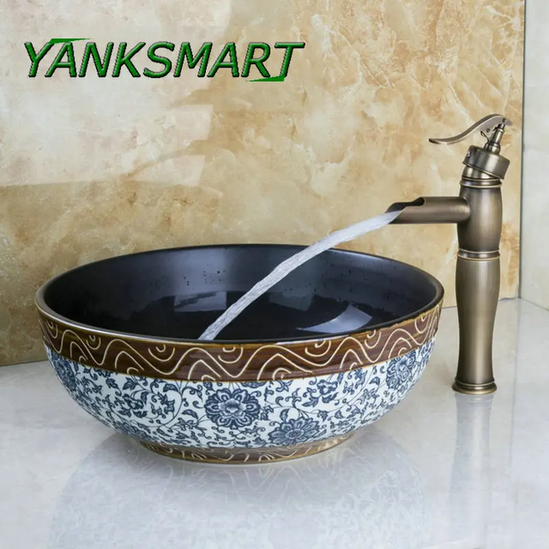 Круглая керамическая Столешница YANKSMART для ванной комнаты умывальник + античный