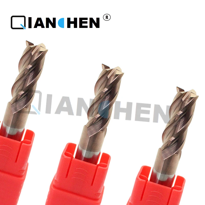 

3pcs 8mm 10mm 12mm 75L Tungsten Steel End Mills HRC55 Coated TiAIN 4 Flutes Flattened Head CNC Milling Cutters