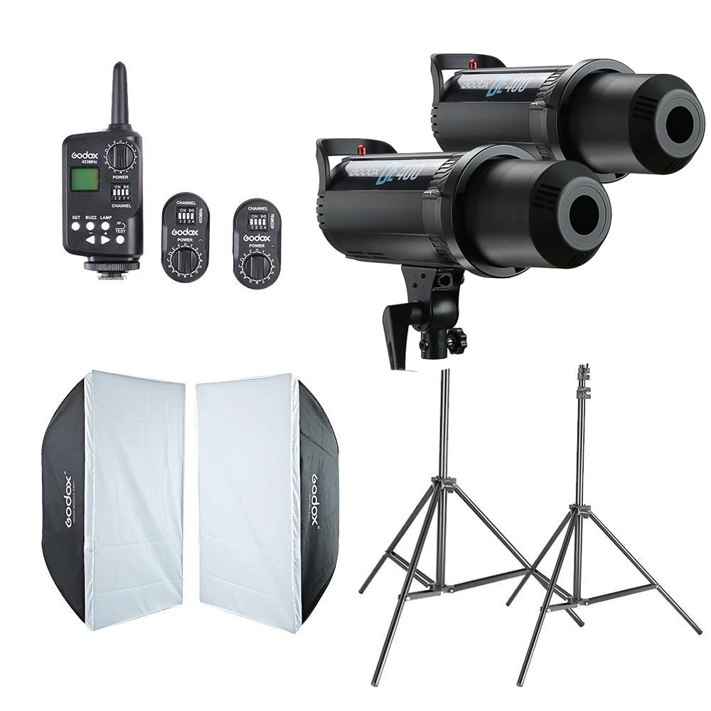 2x Godox DE400 студийная вспышка + софтбокс 60x90 см триггер FT 16 светильник|60x90cm softbox|godox