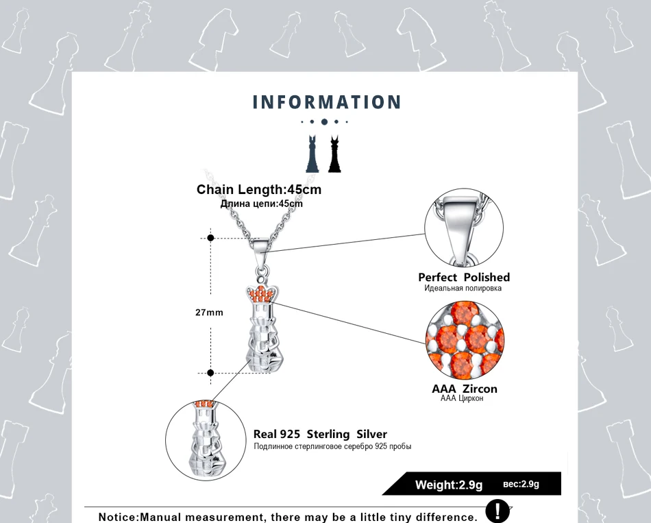 ORSA JEWELS Стерлинговое Серебро 925 женское ожерелье s Красный AAA циркон шахматы маленькая Мужская подвеска серебро прекрасное ювелирное ожерелье OSN131