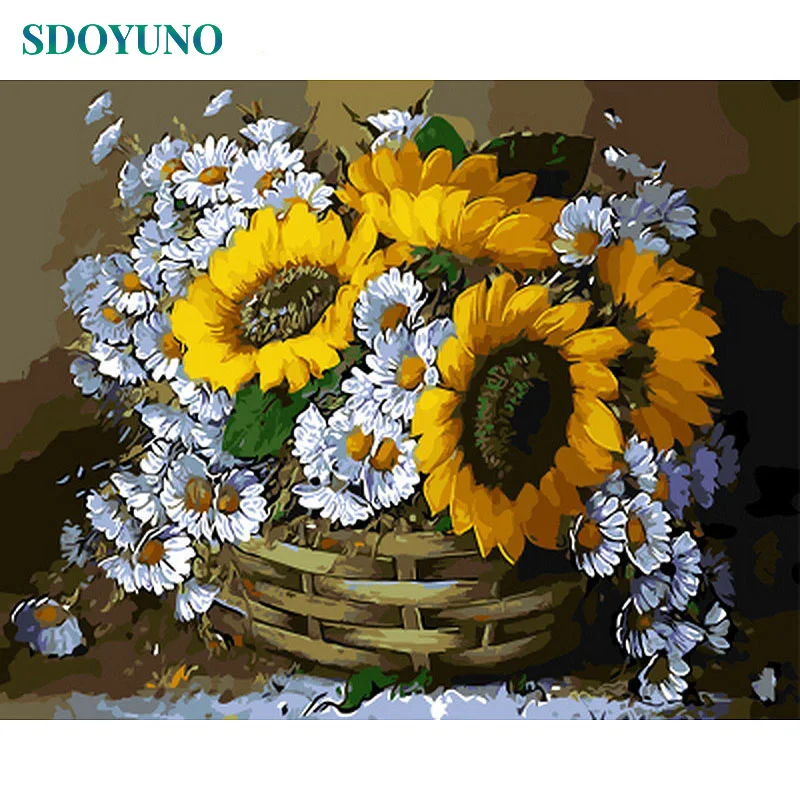 364 SDOYUNO 60x75 см рамка DIY Краска ing по комплекты номеров подсолнухи абстрактная современная домашняя Настенная цветочный картины по номерам раскраска по номерам декор для дома рисование по номерам Рисунок - Цвет: 364