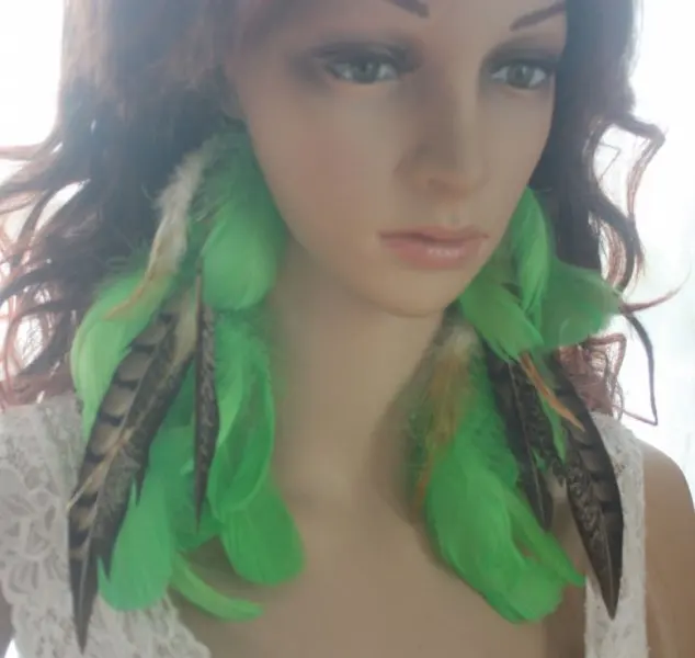 19B3 2 Цепи Естественные Серьги Пера Ювелирных Изделий 1 Пара|natural feather earrings|feather