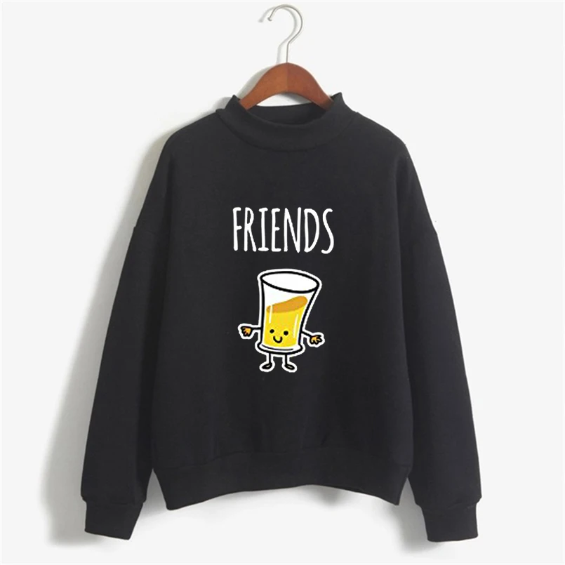 Толстовки с капюшоном женские повседневные свободные спортивные костюмы BFF Moletom забавная Футболка с принтом на тему пива лучшие друзья Топы сестры пуловер флисовый джемпер