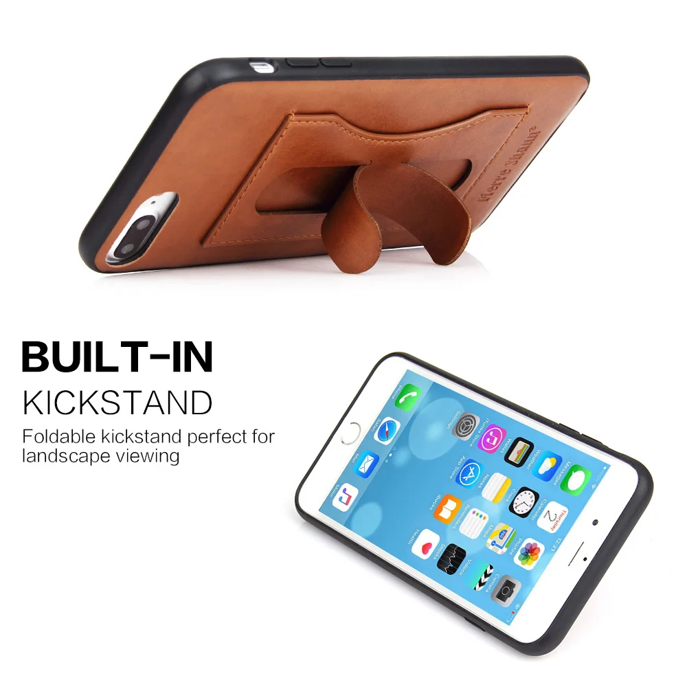 Fierre Shann for iPhone 7 Plus Case Concise PU leather 8 Card Pocket kickstand Back Cover |