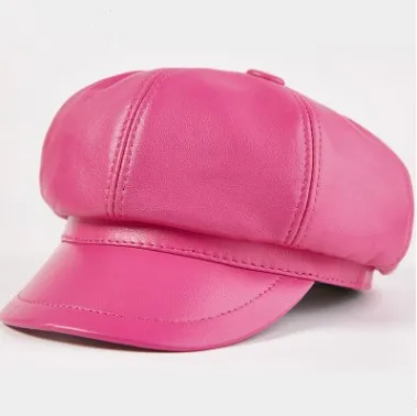 rose red SILOQIN, элегантные женские шапки из натуральной кожи, женские шапки из овечьей кожи, кепка Newsboy, новая осенняя простая модная шапка для молодых женщин - Цвет: rose red
