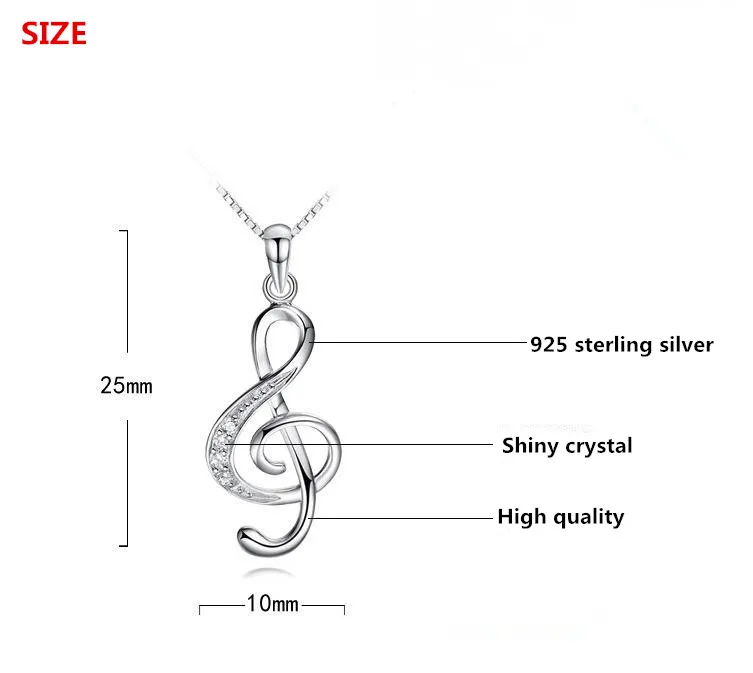 Модное блестящее женское ожерелье с кулоном в виде музыкальной ноты из серебра 30%
