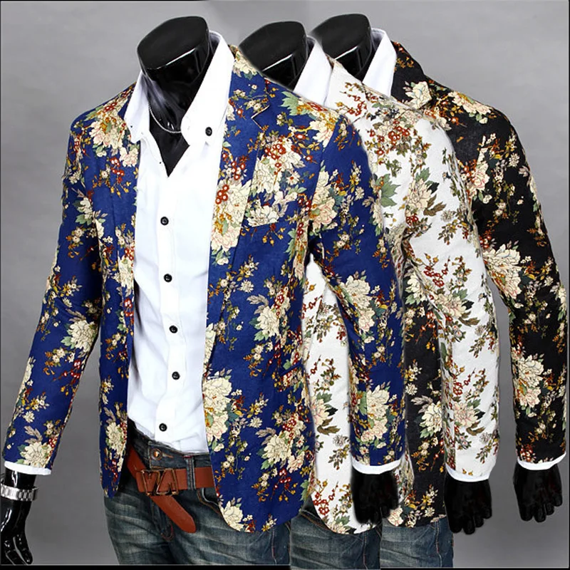 Корейский повседневный мужской костюм с принтом платье цветочным Модный