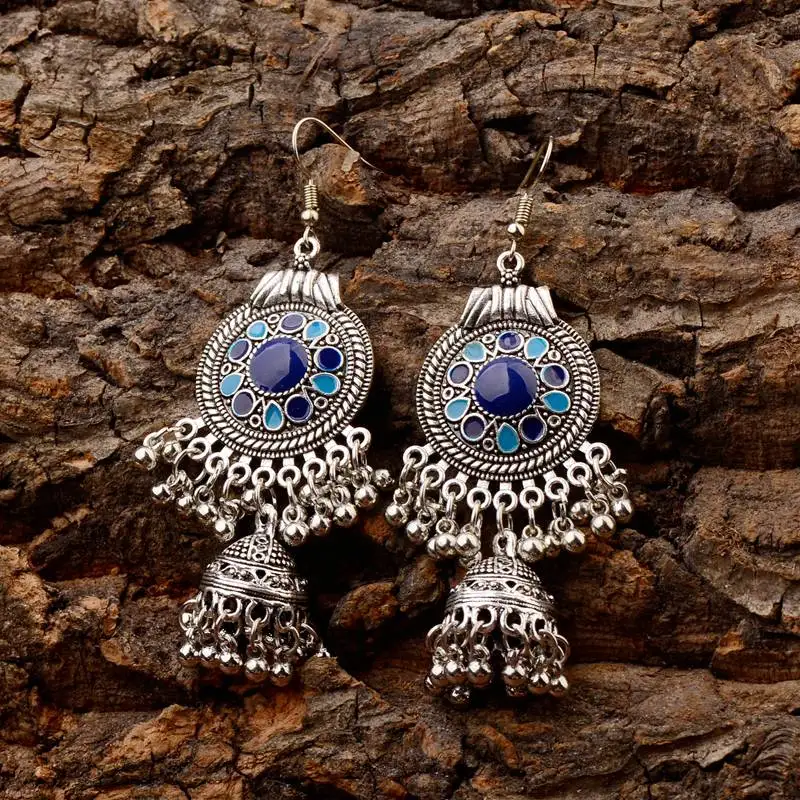 TopHanqi цыганские украшения ретро этнические серебряные индийские Jhumka маленькие колокольчики масляные висячие серьги с кисточками для женщин богемные Подвески подарок