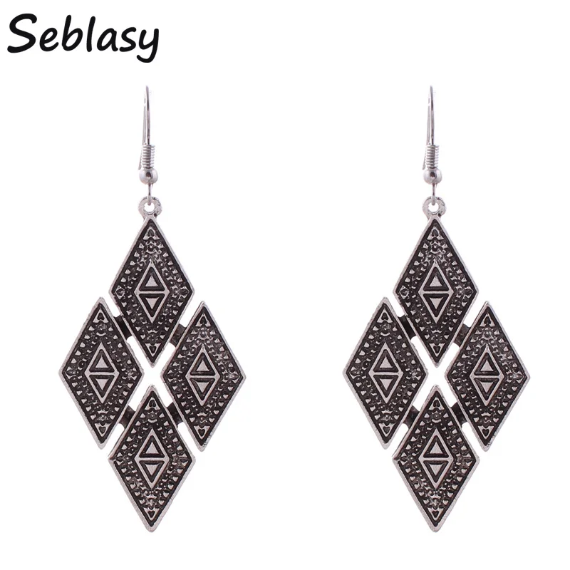 

Seblasy Punk Vintage Gold Silver Color Geometric Multiple Rhombus Dangle Earrings For Women Accessories Pendientes