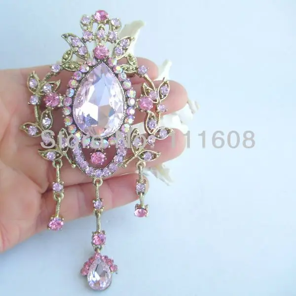 Золотой тон элегантный мотаться цветок брошка w розовый горный хрусталь кристалл