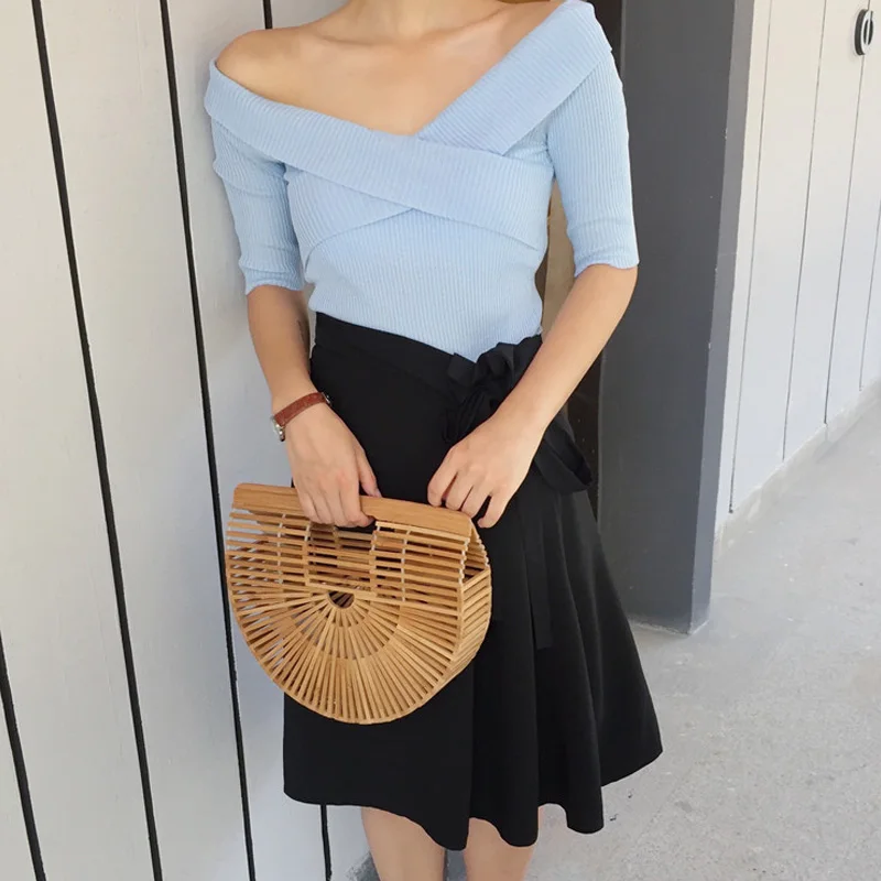 Casual Ribbed knitted Slash Neck sweater women Skinny slim femme jumper Crop top winter tricot pullover | Женская одежда