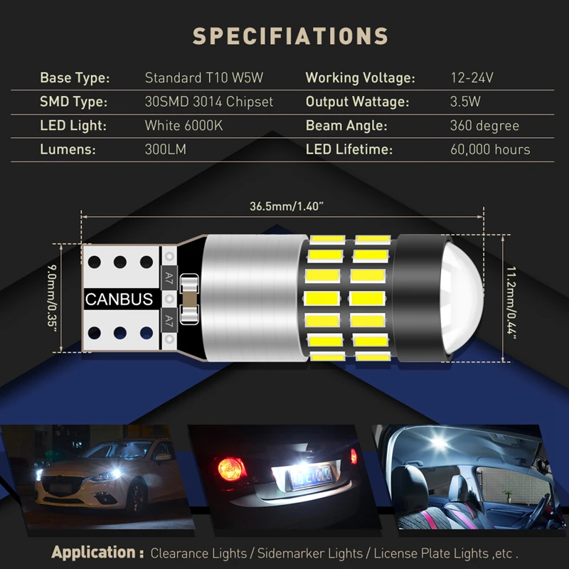 1 упаковка T10 194 2825 168 W5W 3014 30SMD Led помощи при парковке T10 габаритные огни CANBUS без ошибки с объективом для детей возрастом от 12V 24V ксенон белый