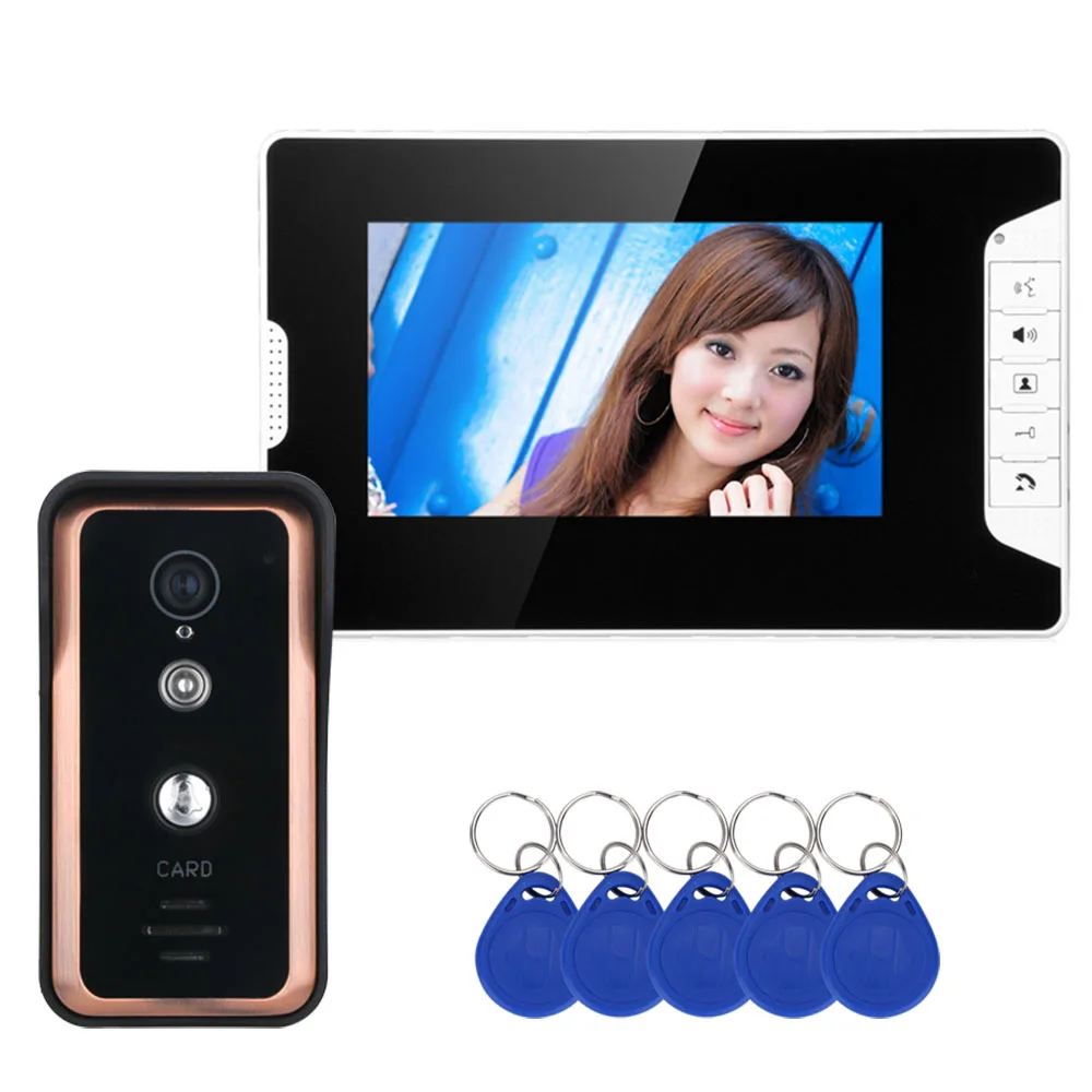 

7 inch Color Video Intercom Door Phone System With RFID Card Reader HD Doorbell 1000TVL IR-CUT Camera