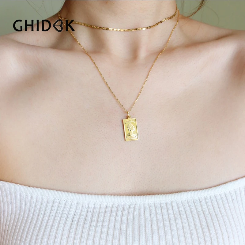 GHIDBK старинных золотых Цвет королевы Елизаветы ожерелье с подвеской простое