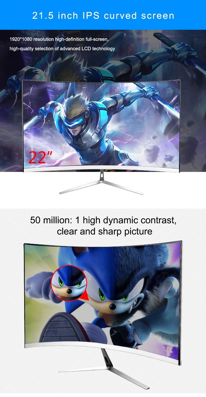 Anmite 21,5(22) дюймовый TFT Lcd FHD Hdmi изогнутый монитор ультратонкий Светодиодный компьютерный экран