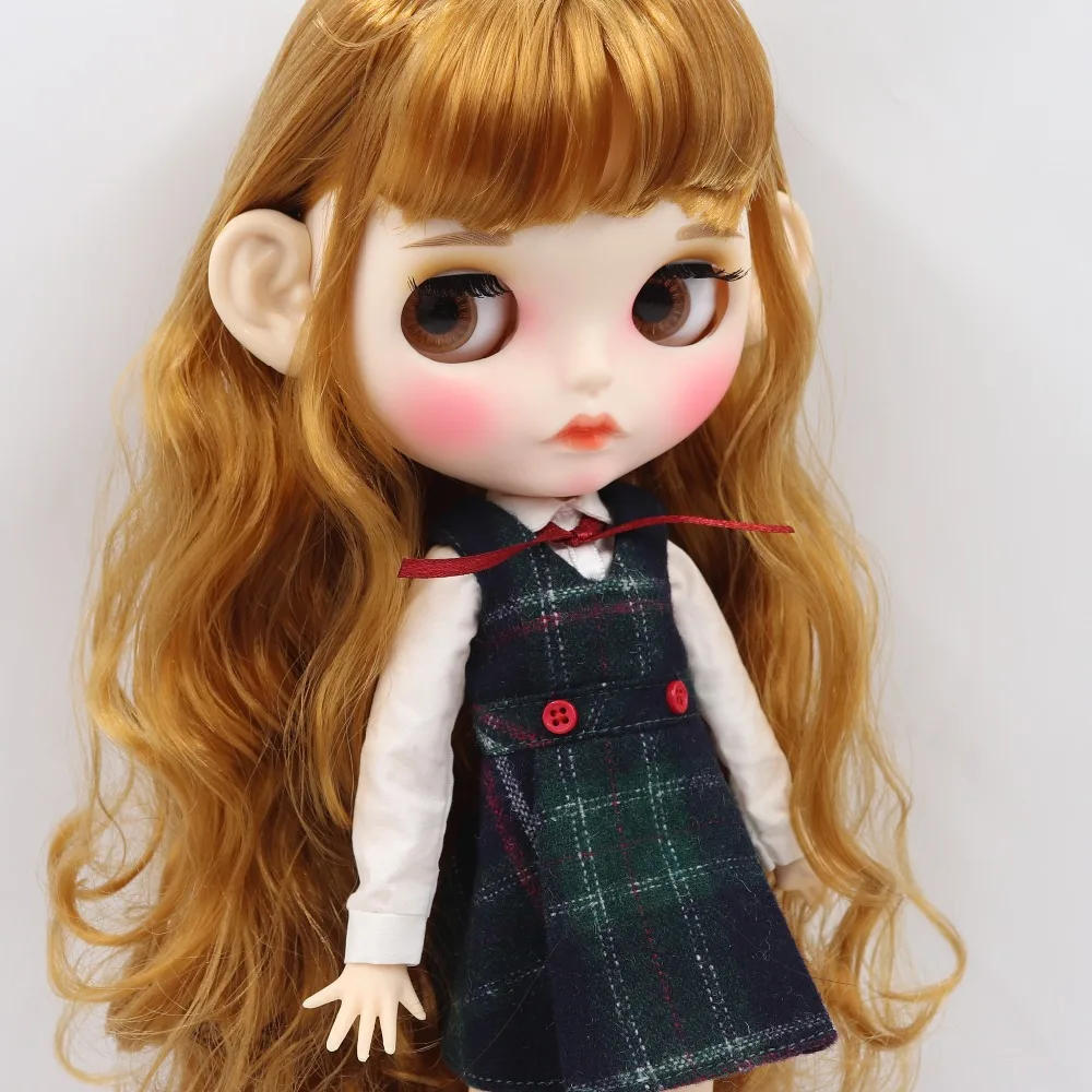 Одежда для кукол DBS Blyth icy 1/6 белая рубашка зеленая клетчатая юбка подарок