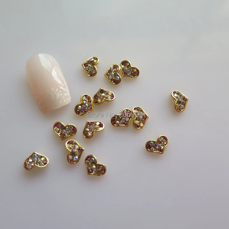 MD-767 10 шт Необычные Красочные Стразы золотое сердце Deco металлические подвески для