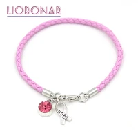 1pc breast cancer awareness bracelet jewelry pink leather hope ribbon charm bracelets for cancer center foundation gift