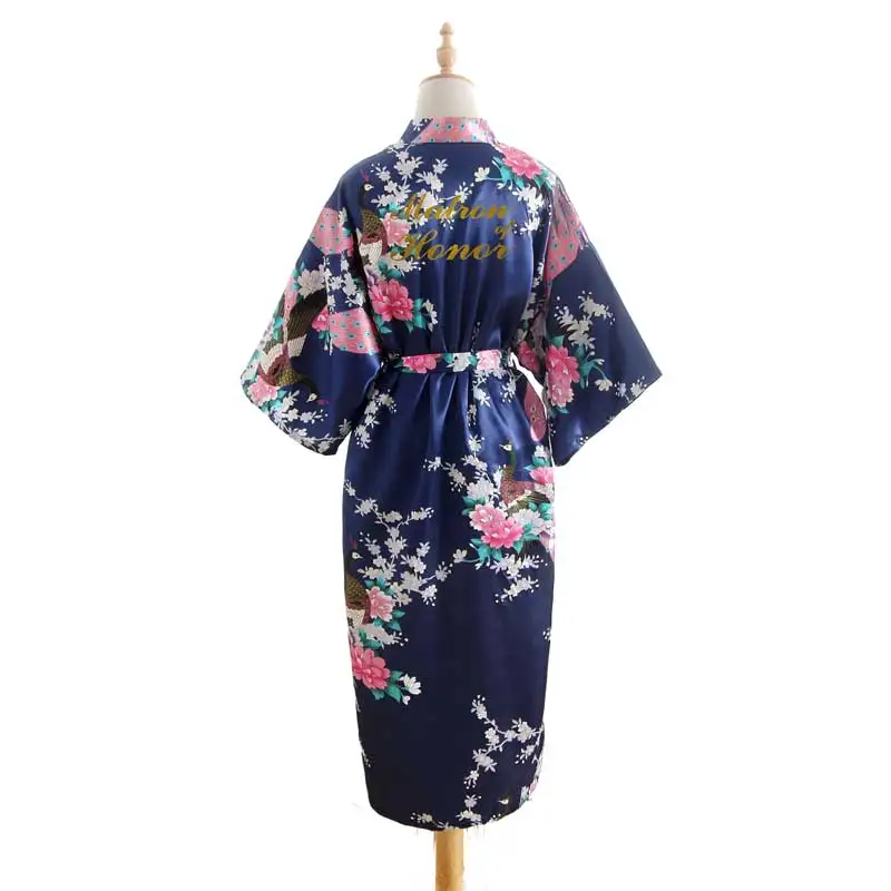 dark blue BZEL Matron Of Honor, женские халаты, свадебные, вечерние, подарок, цветочные, атласные, шелковые халаты, кимоно, халат, халат, ночная рубашка, Халат - Цвет: dark blue