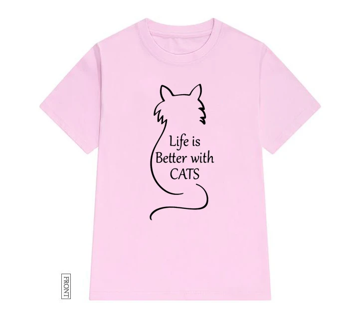 Женская футболка с котами Life Is Better хлопковая Повседневная забавная Юн топ для