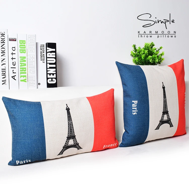 France Flag Paris Linen Cushion Cover Eiffel Tower Building Throw Pillow Case Decorative Lumbar 30x50 45x45 Decor | Дом и сад