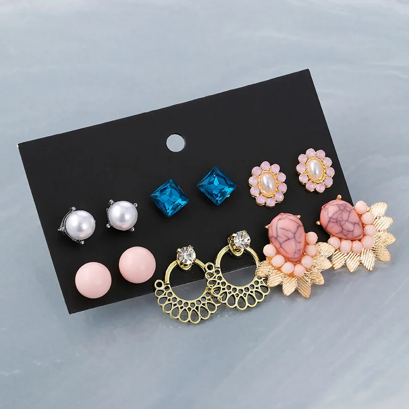 YANG&ampRH 2019 New Simulated Pearl Stone Earrings Sets for Women Korean Stud Set Personality Party Clothing Jewelry | Украшения и