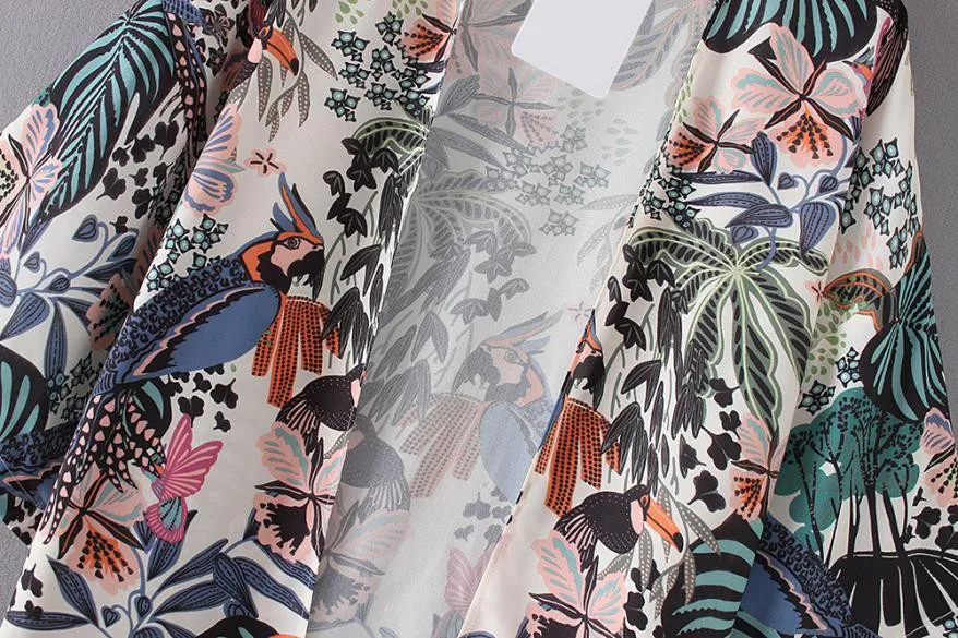 2019 Plus Size S-2XL Summer Sunproof Chiffon kimono Cardigan Fashion Women Floral Beach Camisa Mujer |