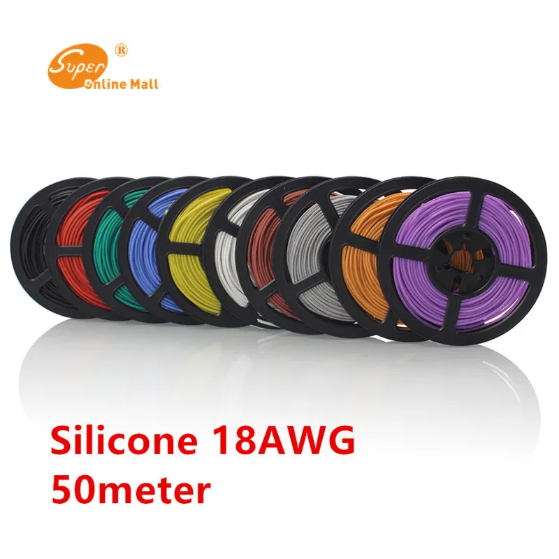 

50M/lot 164ft 18 AWG Flexible Stranded Silicone Wire RC Cable 150/0.08TS Outer Diameter 2.8mm Wire Conductor to DIY Wires Cables