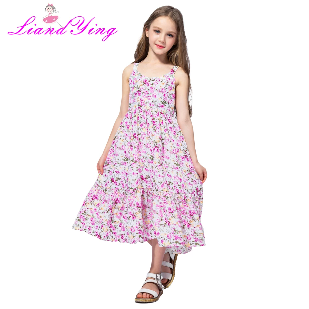 Flower Girl Dress Pink Floral Chiffon Maxi 2022 Summer Princess Wedding Party Gowns Kids Clothes Size 2-12Y | Детская одежда и