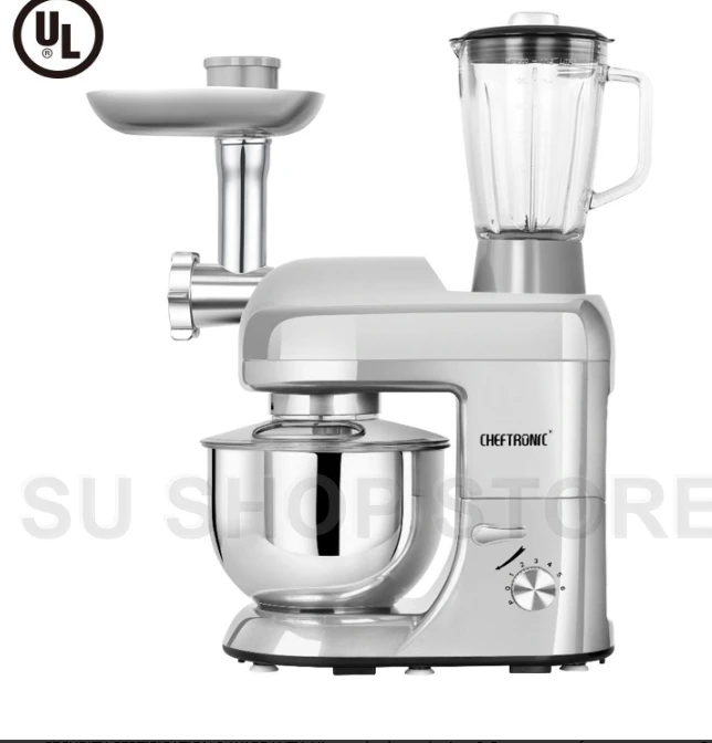 Серый CHEFTRONIC миксер SM-1086 1000 Вт 5л чаша 6 скоростей с наклонной головкой Многофункциональный кухонный Электрический миксер(серебро - Цвет: Серый