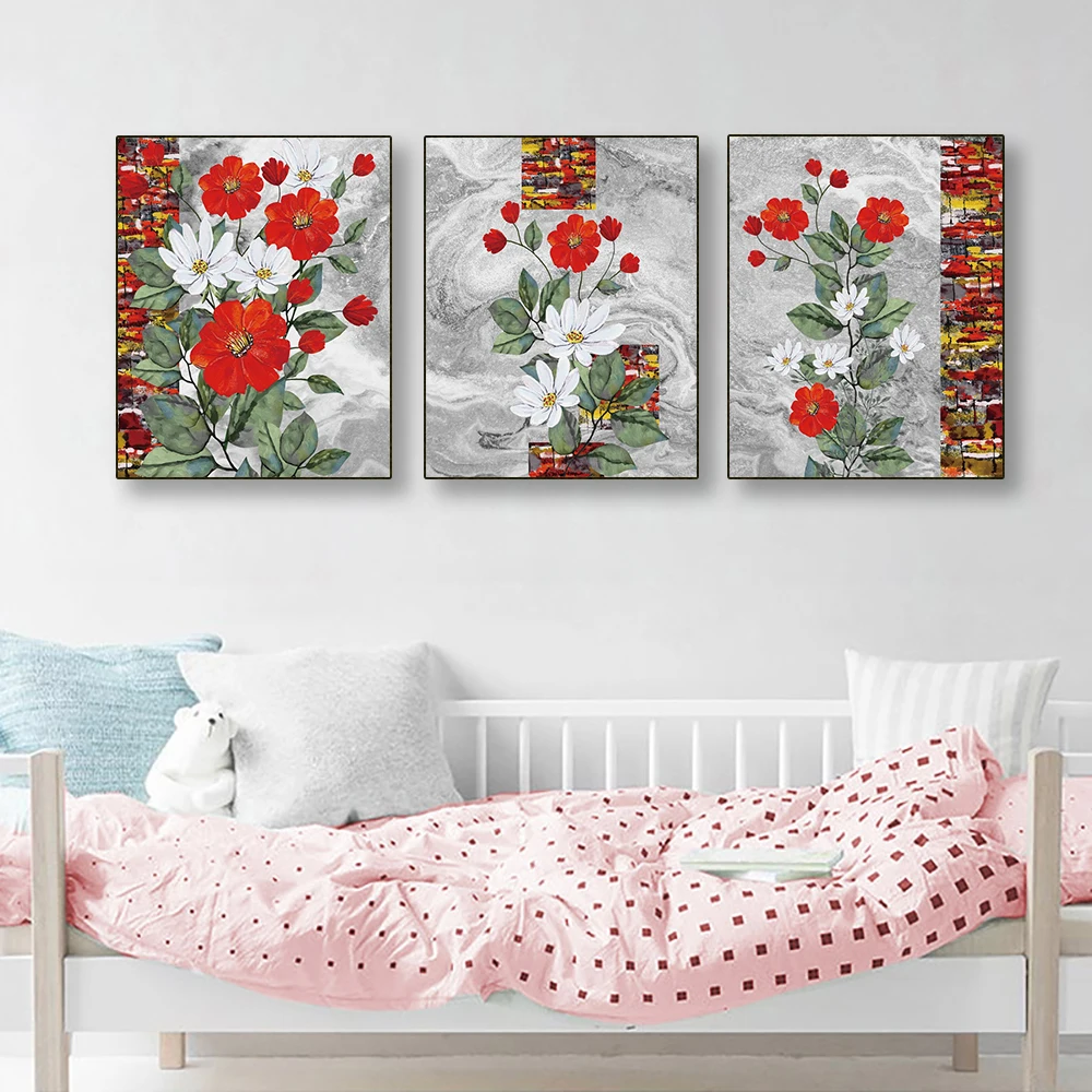 Современные 4 панели Красная роза плакаты с любовью и принтами винтажная