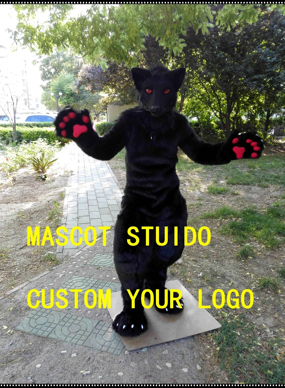 Черный волк fursuit движущаяся челюсть digigrade нога 3d следующие глаза собака костюм