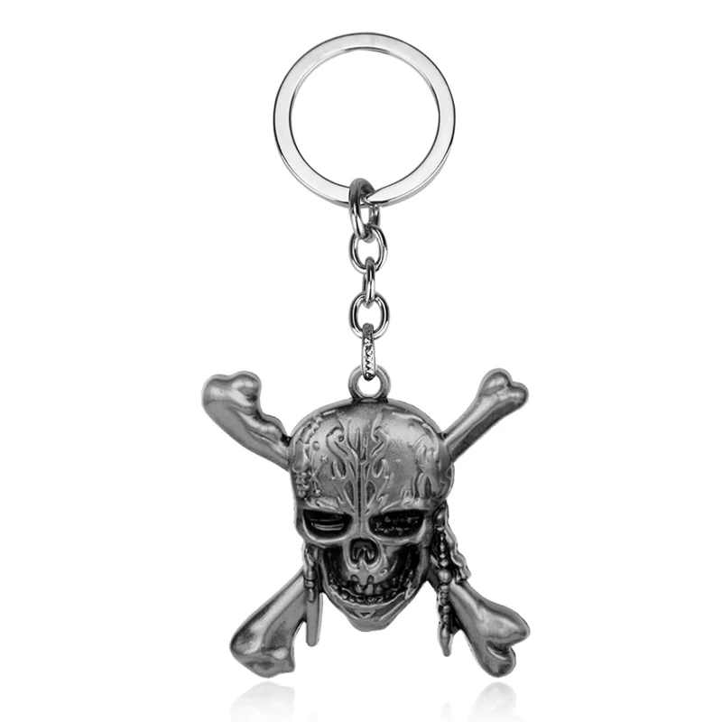 silver Пираты Карибского моря брелок капитан Джек маска Воробей череп с костями мужской держатель для ключей подарки - Цвет: silver