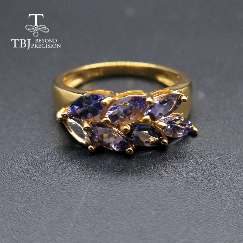 TBJ, стиль, серебро 925 пробы, натуральный драгоценный камень, серьги из танзанита и кольца, ювелирный набор для девочек, Свадебный хороший подарок с коробкой