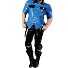 Латексная натуральная резинка полицейская Униформа с капюшоном темно-синий топ черные штаны латексный костюм латексные Боди на заказ размер XXS-XXL