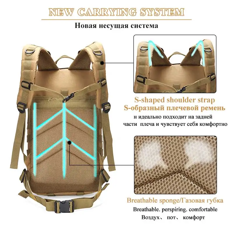 

35L Waterproof Climbing Hiking Military Tactical Backpack Bag Camping Mountaineering Outdoor Sport Molle 3P Bag