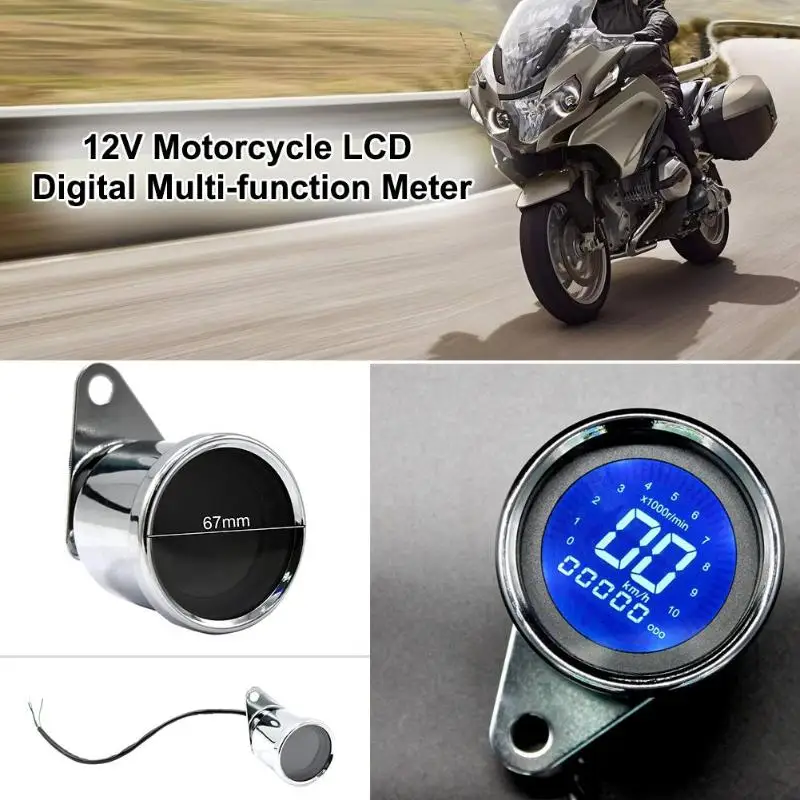 Универсальный 12 В мотоцикл lcd цифровой многофункциональный Тахометр RPM+ спидометр+ датчик топлива+ ODO