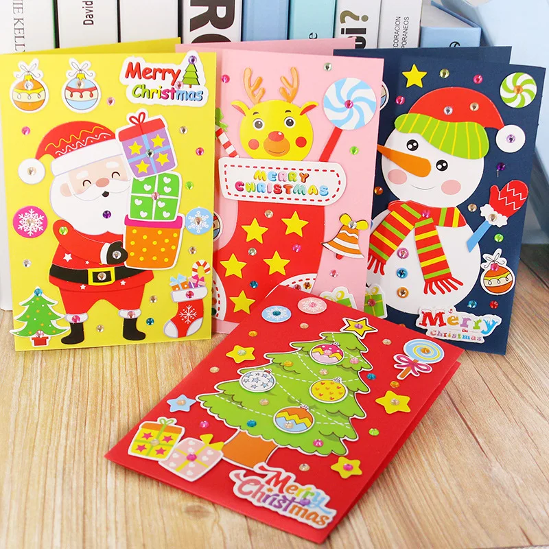 Baby DIY Handmade Christmas Card Kindergarten Children Creative Santa Claus 3D Greeting Card Craft Educational Toy Gift