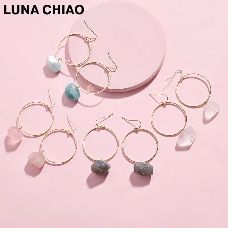 Женские круглые серьги LUNA CHIAO популярные медные подвески с натуральным камнем