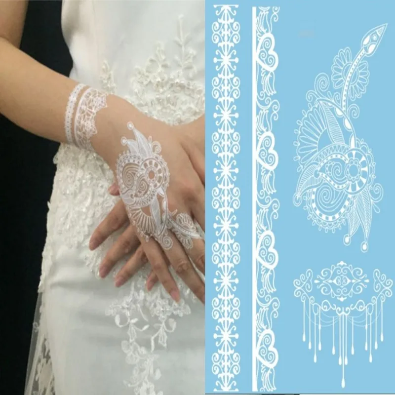 Распродажа Водонепроницаемый Временные татуировки Наклейки Henna белый Кружево