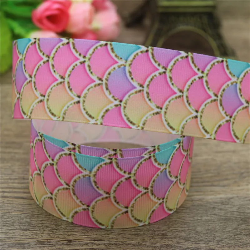 DHK 1 5 '཮ ярдов Русалочка рыбья чешуя печатная grosgrain ленточный аксессуар бант