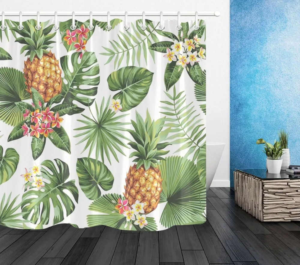 Tropical Fruit Cute Yellow Pineapple Sunglasses Shower Curtains Bathroom Mat Waterproof Polyester Fabric for Bathtub Home Decor | Дом и сад