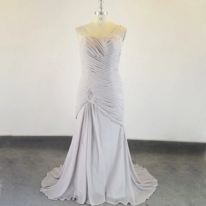 Длинная шифоновая Русалка без рукавов с рюшами для матери невесты цвет серый |