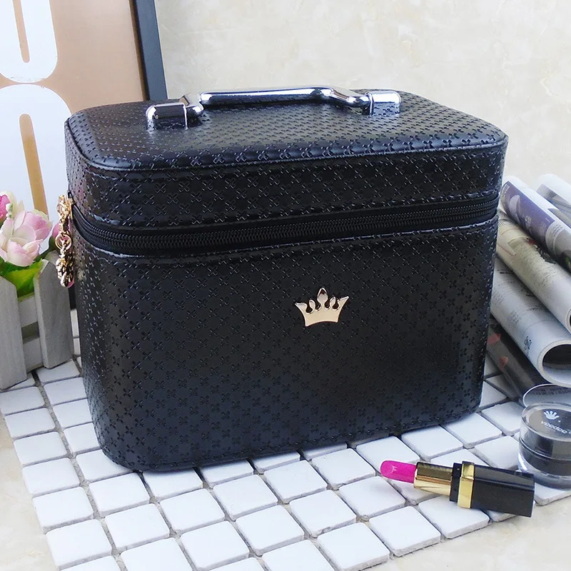 Black Small Size Высококачественная косметичка для женщин благородная корона большой емкости профессиональный органайзер для макияжа портативный чехол для хранения кистей ZF9531 - Цвет: Black Small Size