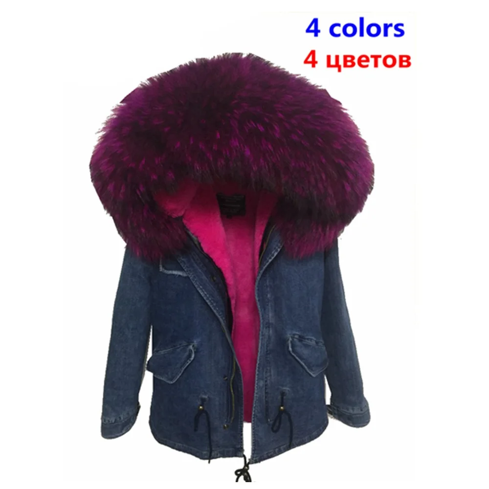 2017 New Winter Jacket Women Coat Large Real Raccoon Fur Collar Hooded Coats Detachable Faux Lined Denim Parka Warm Outwear|denim parka|winter jacket