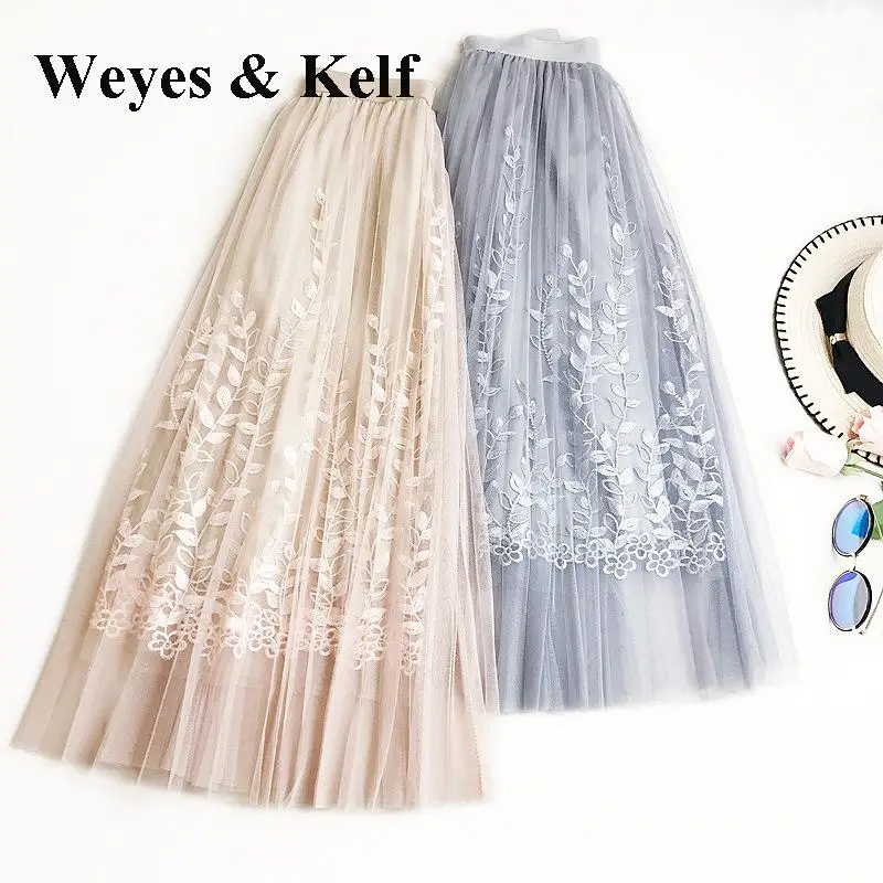 Weyes и кепф Высокое качество Элегантный Тюль Длинные плиссированные юбки Для