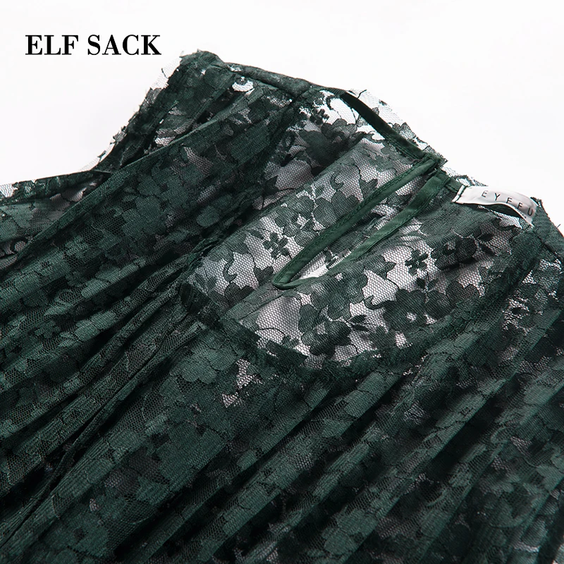 ELFSACK летние сексуальные кружевные блузки для женщин, винтажная Зеленая прозрачная пляжная одежда свободная жилетка женские топы без рукавов