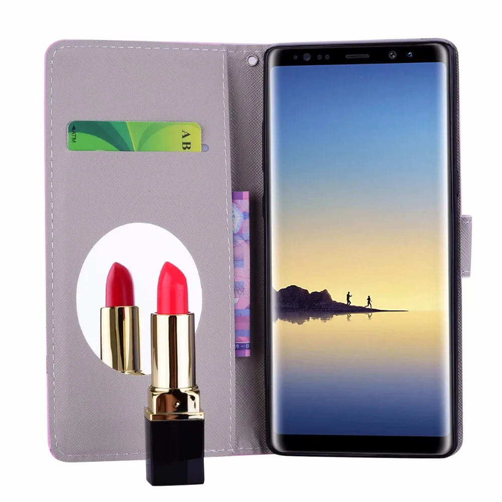 Angels clasp unicorns Wallet phone Case For Samsung Galaxy Note 8 PU Leather Cover with mirror Card slot | Мобильные телефоны и